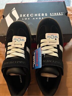 Skechers Kids Black & White Street Sneaker with Hook-and-Loop Strap